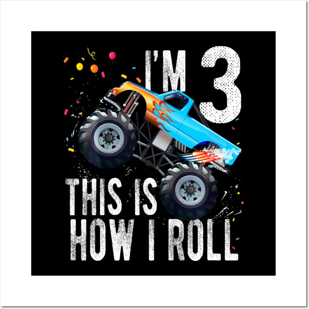 Kids 3 Year Old 3rd Birthday Boy Monster Truck Car Wall Art by Cristian Torres